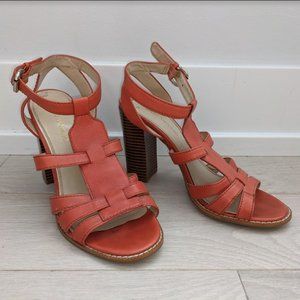 Enzo Angiolini Leather Coral Block Heel Sandals Sz 8.5
